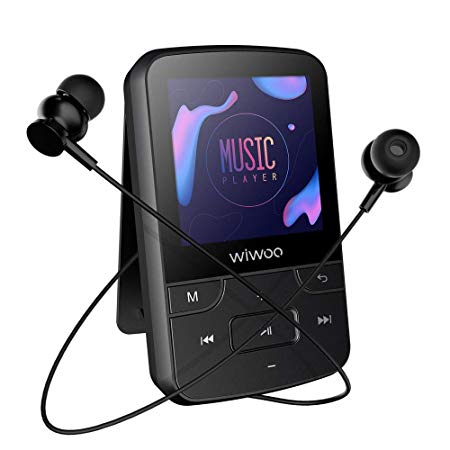 Wiwoo 16gb Bluetooth MP3 Player for Sports with Clip,FM Radio/Voice Recorder,Ebook,Including Armband and Earphones, Support up to 128GB,Black