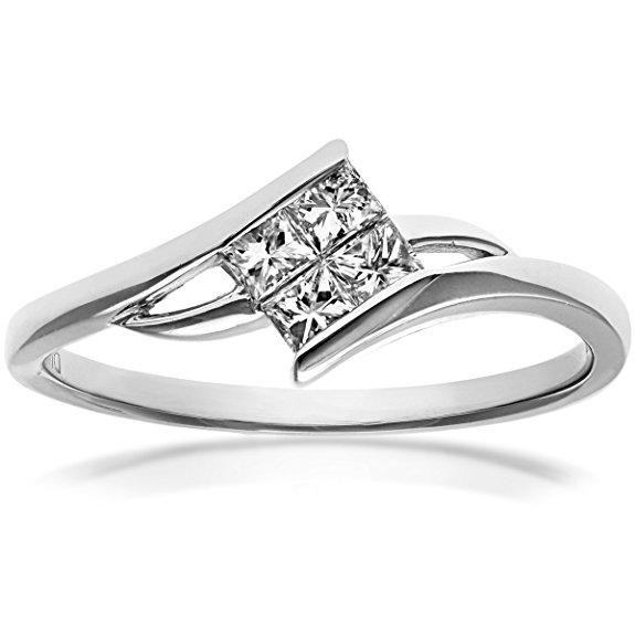 Naava 18ct White Gold Solitaire Look Crossover Engagement Ring, IJ/I Certified Diamonds, Princess Cut, 0.25ct