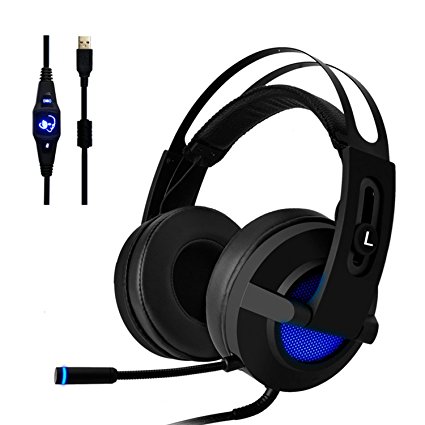 Gaming Headset, ieGeek 7.1 Channel Virtual USB Surround Sound Wired PC Gaming Headset Noise Canceling Stereo Over-ear Headband Gaming Headphones for Computer with Rotating Mic/Volume Control/LED Light