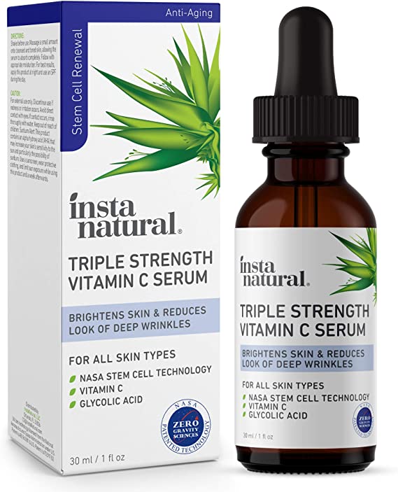 Instanatural Vitamin C Face Serum - Triple Strength Anti Aging, Wrinkle & Brightening Facial Care - Antioxidant Rich, Hydrating, Softening & Even Skin Tone Treatment - Made With Niacinamide & Glycolic Acid - 1 oz