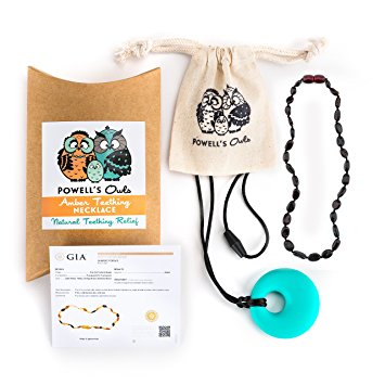 Baltic Amber Teething Necklace - Handmade in Lithuania - Lab-Tested Authentic - Comes with Silicone Teething Pendant (12.5 inches - Standard, Cherry)
