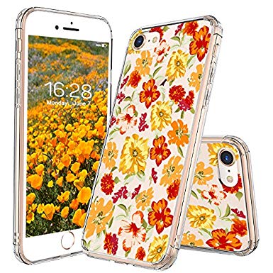 iPhone 8 Case, iPhone 7 Case, MOSNOVO Saffron Yellow Flower Floral Clear Design Printed Plastic Back Case with TPU Bumper Protective Case Cover for Apple iPhone 7 / iPhone 8