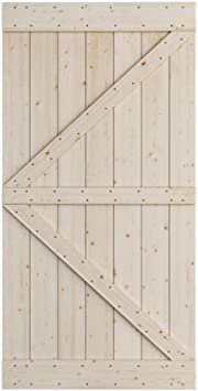 SmartStandard 42in x 84in Sliding Barn Wood Door Pre-Drilled Ready to Assemble, DIY Unfinished Solid Hemlock Wood Panelled Slab, Interior Single Door, Natural, Frameless K-Shape (Fit 8FT Rail)