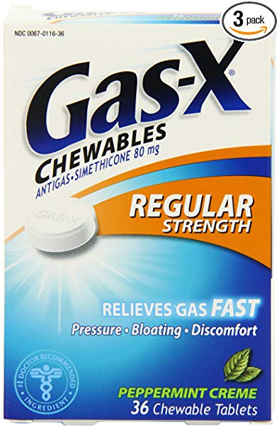 Gas-X Anti-Gas Chewable Tablets, Peppermint Creme, 36-Count Boxes (Pack of 3)