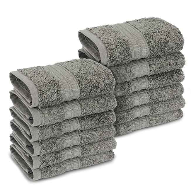 12-Piece Turkish Cotton Washcloths Set - Eco Friendly, 12 Washcloths by Turkuoise Turkish Towel (Gray, Set of 12)