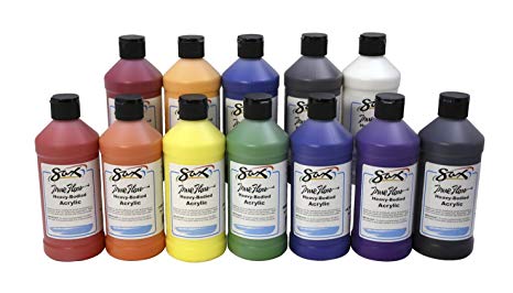 Sax 439304 True Flow Heavy Body Acrylic Paint - Pint - Set of 12 - Assorted Colors