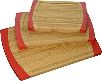 Lipper International Bamboo Non Slip Cutting Board with Silicone Sides, Red, Set of 3