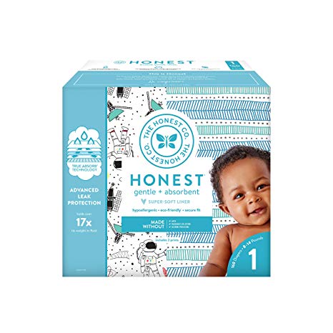 The Honest Company Super Club Box Diapers with TrueAbsorb Technology, Space Travel & Teal Tribal, Size 1, 160 Count