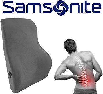 Samsonite Back Support Pillow/Gray SA5448 Full Size Lumbar 100% Pure Memory Foam Helps Relieve Lower Pain Fits Most Seats