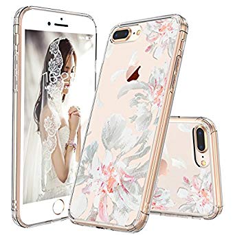 iPhone 7 Plus Case, iPhone 8 Plus Case Clear, MOSNOVO White Floral Flower Petal Pattern Clear Design Plastic Hard with TPU Bumper Protective Case Cover for iPhone 7 Plus (2016) / iPhone 8 Plus (2017)