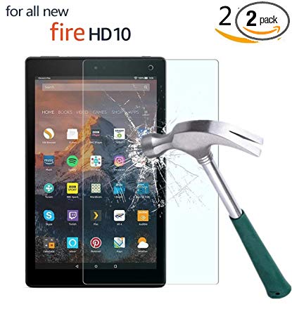 [2 Pack] TIKEDA All New HD 10 Tablet Tempered Glass Screen Protector (7th 5th Generation,2017 and 2015 Release)- HD 10 Hard Glass Screen Protector with Anti-Scratch Anti-Fingerprint Bubble Free[LifeTi