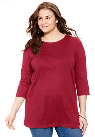 Woman Within Women's Plus Size Perfect Scoop Neck Three-Quarter Sleeve Tunic