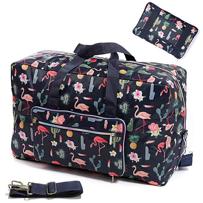 Womens Foldable Travel Duffel Bag 50L Large Cute Floral Travel Bag Weekender Overnight Carry On Bag Checked Luggage Tote Bag For Girls Kids