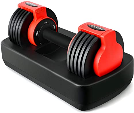 TECHMOO Adjustable Dumbbells,25 lb Fitness Dumbbells with Anti-Slip Handle and Weight Plate,Black Dumbbell with Tray for Men and Women Home Gym Workout Strength Training (Single)