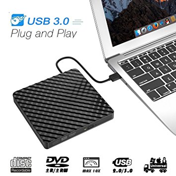 Ploveyy External DVD Drive CD Drive, USB 3.0 CD Player for Laptop DVD Burner & RW Writer for Laptop, Desktop & Macbook, Mac OS and Windows 7/8/10 (Black)