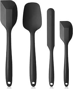 Vicloon Silicone Spatulas Spoons Set, Silicone Kitchen Utensils Including Rubber Spatula, Non-Stick and Heat Resistant for Cooking, Baking and Mixing (Black - 4Pcs)