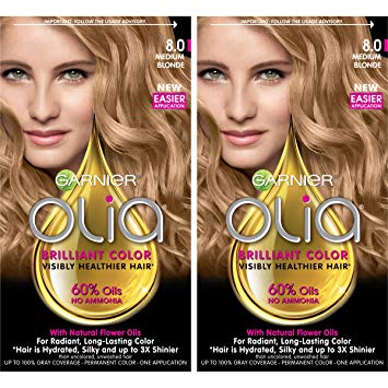 Garnier Olia Ammonia-Free Brilliant Color Oil-Rich Permanent Hair Color, 8.0 Medium Blonde (2 Count) Blonde Hair Dye