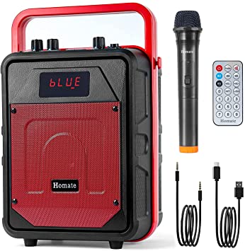 HOMATE K1 PA System Outdoor Bluetooth Speaker with Wireless Microphone, Rechargeable Portable Karaoke Machine with FM Radio, Remote Control, TF Card/USB, Perfect for Home, Party and Travel