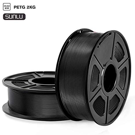 SUNLU PETG 3D Printer Filament, PETG Filament 1.75mm Dimensional Accuracy  /- 0.02 mm, 2 kg Spool, PETG Black Black