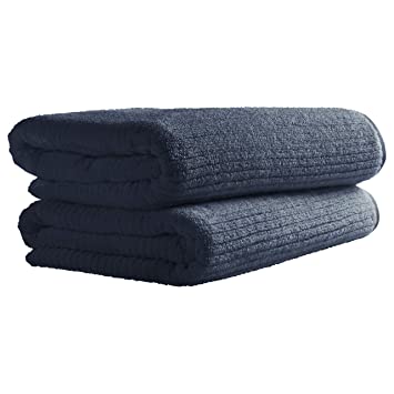 Rivet Ribbed Cotton Bath Towels - Set of 2, Denim Blue