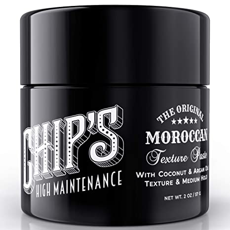 Chips High Maintenance Moroccan Texture Paste - with Coconut & Argan Oil for Hair, Pomade for Men and Hair Putty for Natural Semi-Matte Medium Hold, Moisturize & Add Shine to All Hair Types (2 oz)
