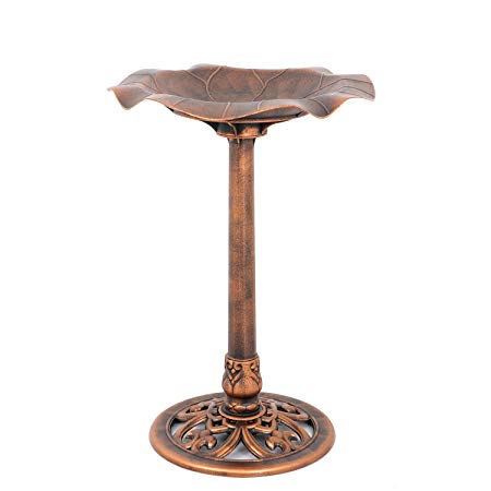 ZENY Copper Floral Leaf Pedestal Bird Bath Outdoor Garden Patio Decor