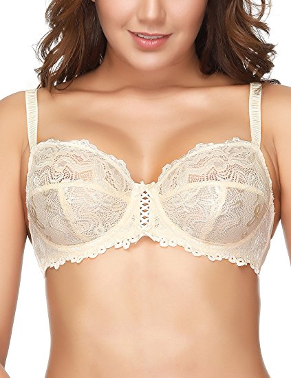 WingsLove Women's Full Coverage Non-padded Bra Soft Cup Floral Lace Underwire Bra