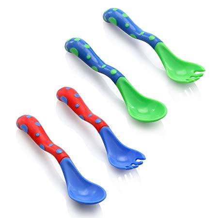 Nuby 4 Pack Fork and Spoon Set Red/Blue and Blue/Green