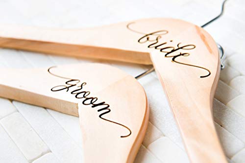 Bride and Groom Hangers Wedding Gift for the Couple Dress Suit Jacket Bridesmaid Maid of Honor Engraved Personalized Wood Quick Ship