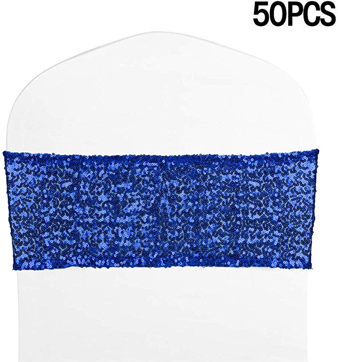 Desirable Life Pack of 50 Stretch Sequin Chair Sashes Chair Bands for Hotel Wedding Reception Party Event Chair Cover Decoration 4"x16"