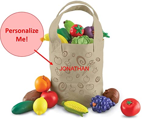 Learning Resources Fresh Picked Fruit & Veggie Tote, Pretend Play Food Set, Personalized