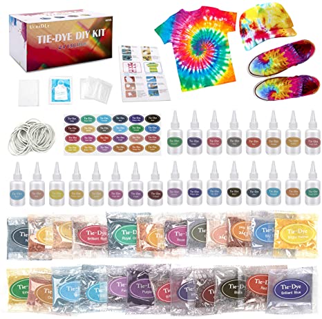 Ucradle 24colors Tie Dye Kit, 60ml Fabric Dye Permanent Textile Paints Vibrant Easy use Tie Dye Art Set for kids and adults with 90pcs Rubber Bands hand protective for Fashion DIY