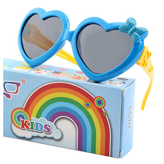 CGID Soft Rubber Kids Cute Heart Polarized Sunglasses UV400 for Children Age 3-10, K78