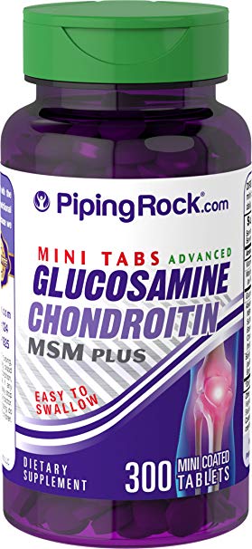 Piping Rock Mini Tabs Advanced Glucosamine Chondroitin MSM Plus 300 Tablets for Healthier Joints
