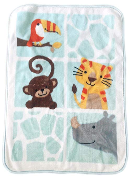 Danica Super Cozy Plush Baby Blanket, Cute Animal Pattern, 43" X 30" Cozy, Comfortable & Warm (Blue Zoo)