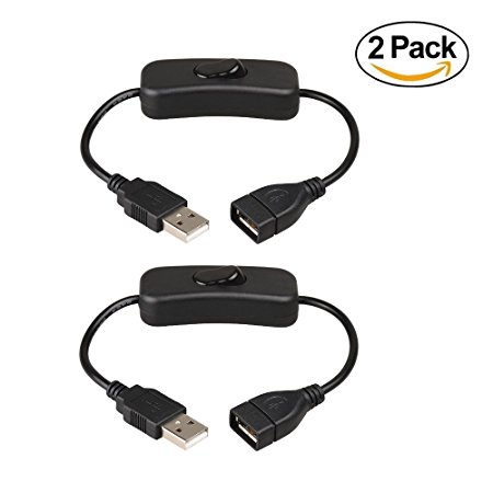 Onite 2 Pack of Male to Female USB Cable with ON / OFF Switch,Extension USB Cord for Raspberry Pi & Arduino LED Strip String - Easy Start / Reboot