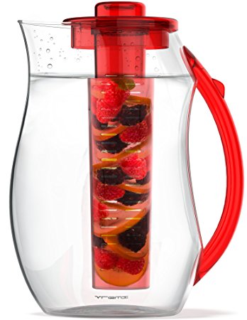 Vremi Fruit Infuser Water Pitcher - 2.5 liter Plastic Infusion Pitcher with Lid for Loose Leaf Tea - Large BPA Free Infuser Pitcher with Spout - 84 oz Sangria Pitcher Vodka Infuser Insert - Red