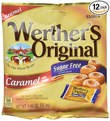 Werthers Original Sugar Free Caramel Hard Candy, 1.46-Ounce (Pack of 12) (Packaging may vary)