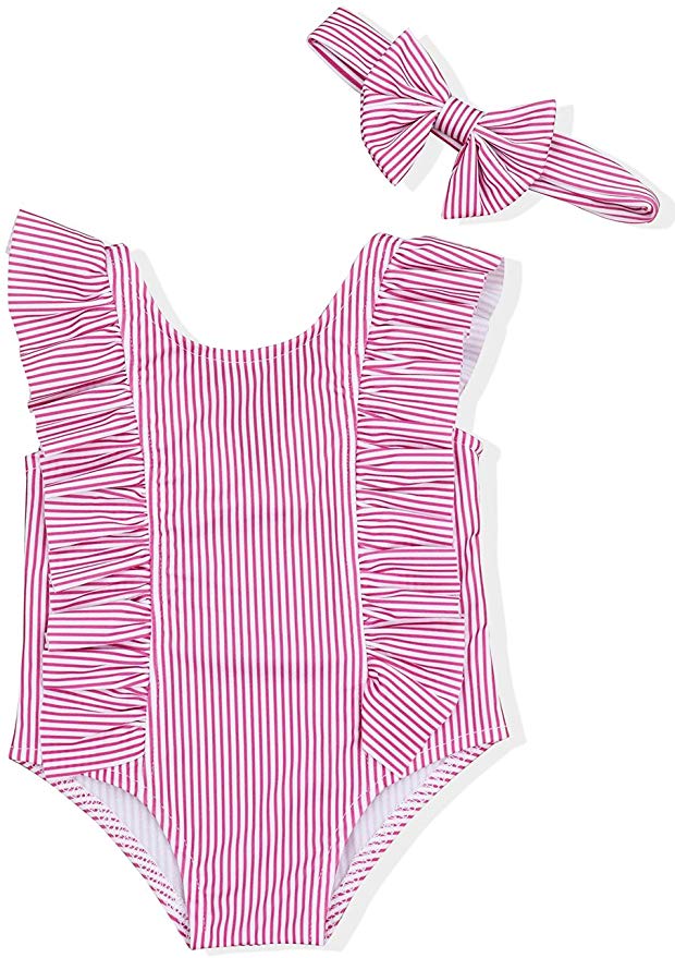 Baby Girl Bikini Striped Beach Swimsuit Ruffles Bathing Suit Swimwear Headband 2 Pcs Set