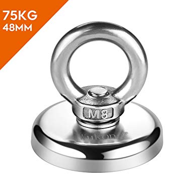 Wukong 165LB(75KG) Pulling Force Fishing Magnets, 48mm Diameter Super Powerful Big Round Neodymium Magnet, N52 Magnetic Grade for Magnet Fishing and Salvage in River (NJ48MM)