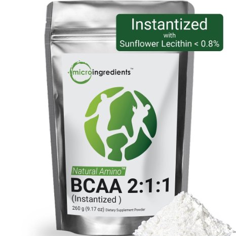 Micro Ingredients Fermented Instant BCAA 2:1:1 (Branched Chain Amino Acids) Powder, 260g, 173 Servings | Vegan, Vegetarian | Muscle Recovery Muscle Mass