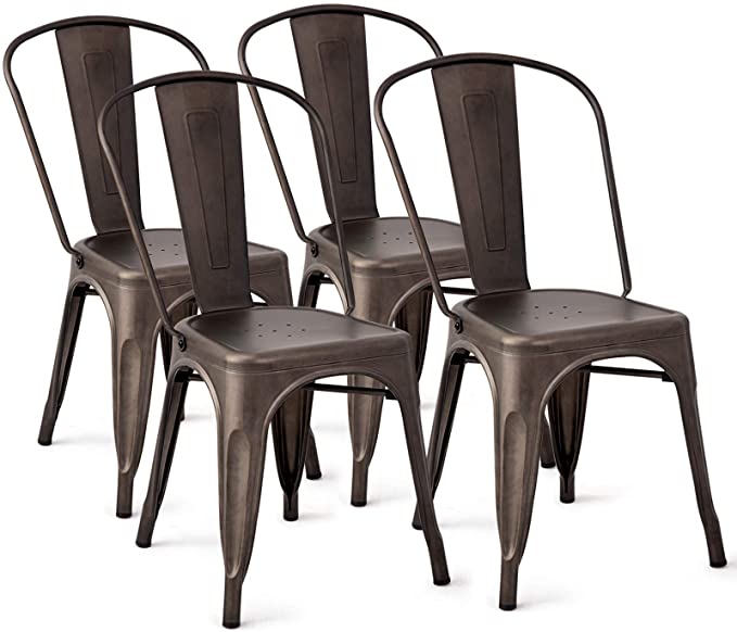 COSTWAY Set of 4 Metal Dining Chair, Cafe Side Chairs with Stackable Design, Removable Backrest, Non-Slip Foot Pads, Anti-Rust Coating, Convenient to Store, Ideal for Living Room Kitchen Restaurant