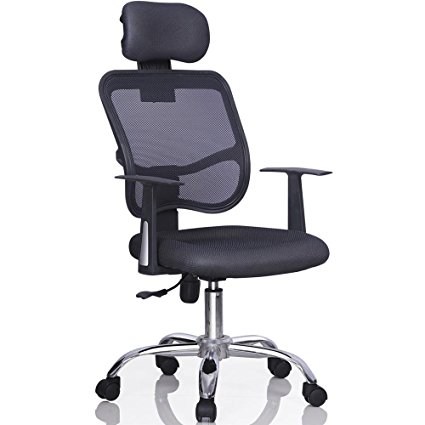 Yaheetech Ergonomic Mesh Computer Office Desk Chair Adjustable Head Rest (Black style A)