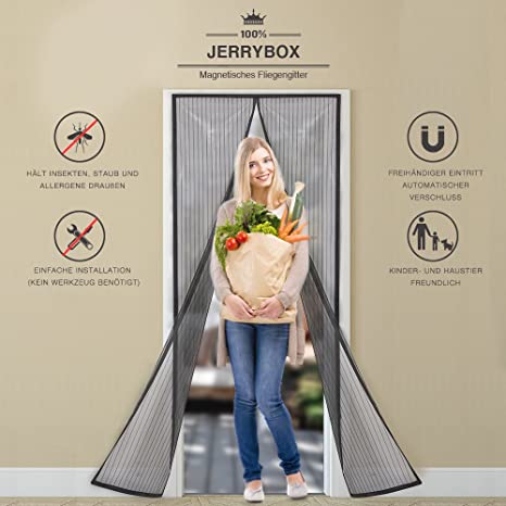 Magnetic Screen Door - JERRYBOX Premium Door Curtain 36" × 83" Fits 34" Door - Premium Mesh Screen Curtain for Doorways/Doors/Patio