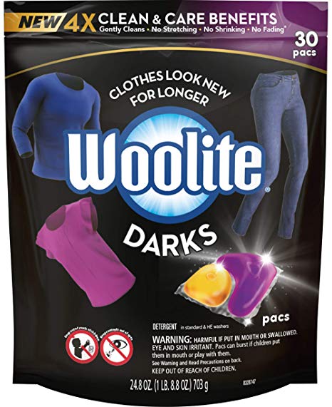 Woolite Darks Pacs, Laundry Detergent Pacs, 30 Count, for Standard and HE Washers