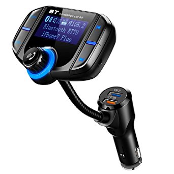 Bluetooth FM Transmitter, Car Bluetooth Adapter Handsfree Radio Transmitter with Quick Charge 3.0 and 1.7 Inch Display