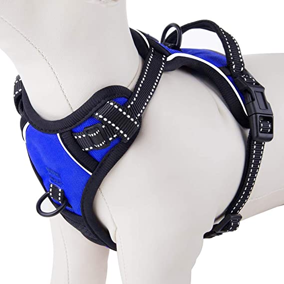 PHOEPET No Pull Dog Harness Reflective Adjustable with 2 Metal Leash Hooks and Soft Training Handle [Over The Head Design]