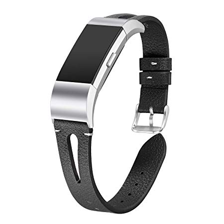 bayite Leather Bands Compatible Fitbit Charge 2, Replacement Genuine Wristband Straps Women Men Large Small