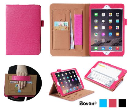 Bovon Folio PU Leather Case with Auto Wake and Sleep Elastic Strap Card Slots and Stand for iPad Pro - Pink
