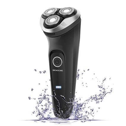 BROADCARE Men's shaver Wet and Dry Low Noise IPX7 Waterproof Rechargeable Razor with USB Charge Interface (Black)